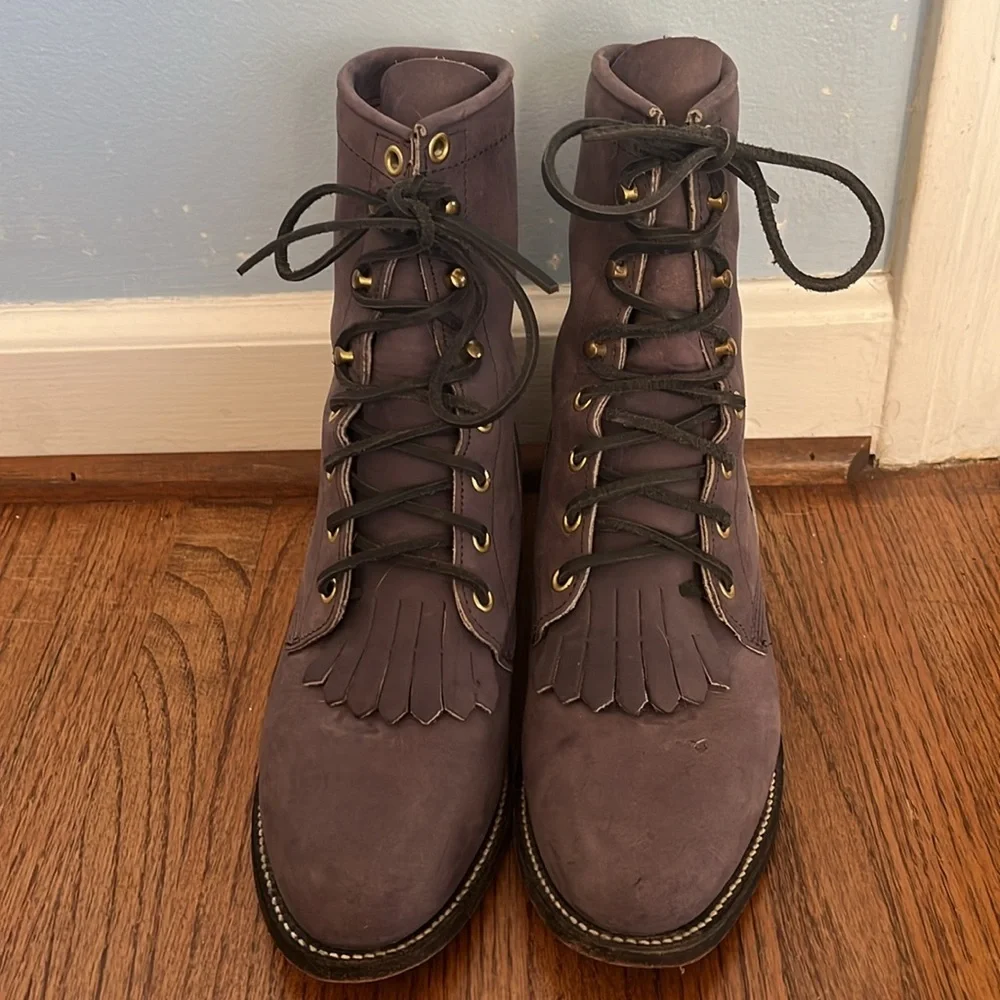 Justin Boots Purple Soft Suede Leather Lace Up Combat Moto Boots With Box - Picture 2 of 15
